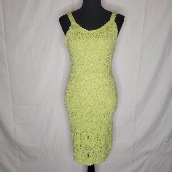 freshman1996 Dresses & Skirts - Freshman1996 Lime Green Crochet Knit Sheath Dress Mini Length Size S
